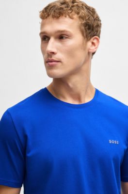 T-shirt van stretchkatoen met logostiksel, Blauw