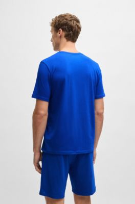 ストレッチコットン Tシャツ ロゴエンブロイダリー, ブルー