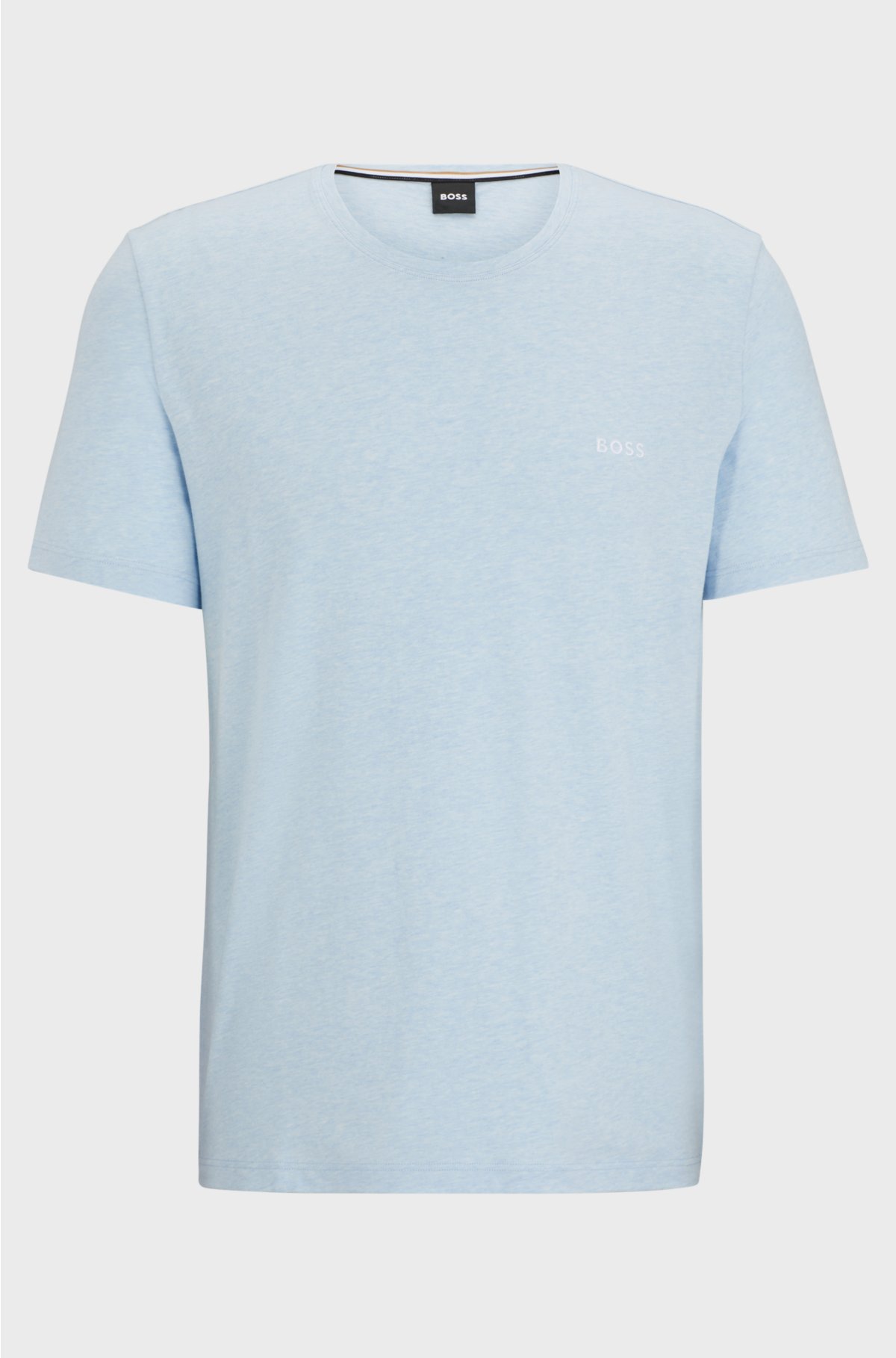 Stretch-cotton T-shirt with embroidered logo, Light Blue