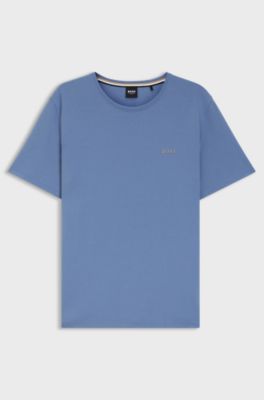T-shirt en coton stretch &agrave; logo brod&eacute;, Bleu