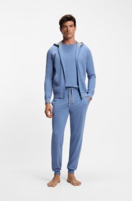 Maglia in cotone elasticizzato con logo ricamato, Blu