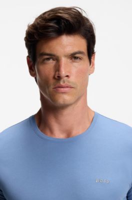 T-shirt en coton stretch &agrave; logo brod&eacute;, Bleu