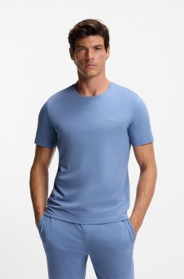 Logo-embroidered T-shirt in stretch cotton, Blue