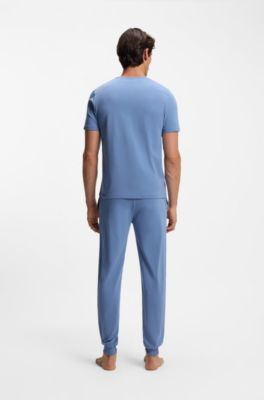 Maglia in cotone elasticizzato con logo ricamato, Blu