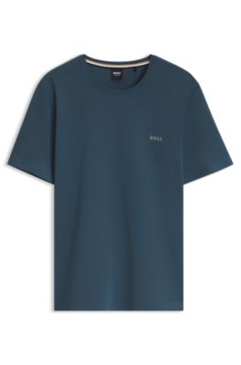 Logo-embroidered T-shirt in stretch cotton, Dark Blue