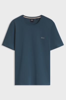 Logo-embroidered T-shirt in stretch cotton, Dark Blue