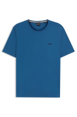 Stretch-cotton T-shirt with embroidered logo, Blue