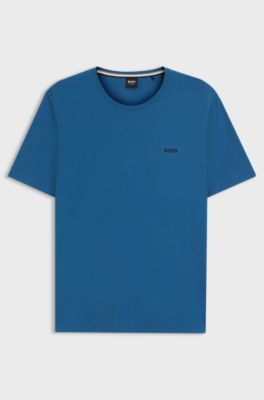 T-shirt em algod&atilde;o el&aacute;stico com log&oacute;tipo bordado, Blue