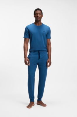 Stretch-cotton T-shirt with embroidered logo, Blue