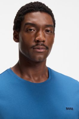 T-shirt em algod&atilde;o el&aacute;stico com log&oacute;tipo bordado, Blue