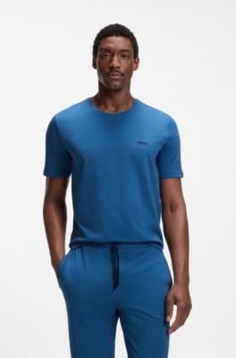 T-shirt in cotone elasticizzato con logo ricamato, Blu