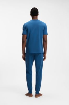 Maglia in cotone elasticizzato con logo ricamato, Blu