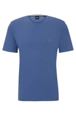 Hugo Boss Stretch-cotton T-shirt With Embroidered Logo In Blue
