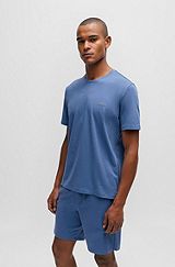 T-shirt van stretchkatoen met logostiksel, Blauw