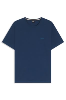 Stretch-cotton T-shirt with embroidered logo, Light Blue