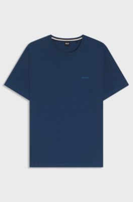 Stretch-cotton T-shirt with embroidered logo, Light Blue