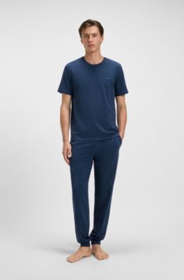Stretch-cotton T-shirt with embroidered logo, Light Blue