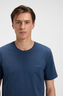 Stretch-cotton T-shirt with embroidered logo, Light Blue
