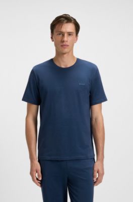 Stretch-cotton T-shirt with embroidered logo, Light Blue