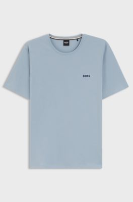 Stretch-cotton T-shirt with embroidered logo, Light Blue