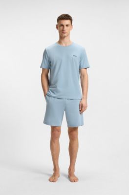 Stretch-cotton T-shirt with embroidered logo, Light Blue