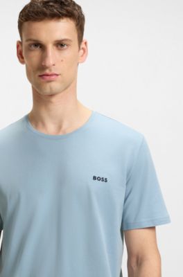 Stretch-cotton T-shirt with embroidered logo, Light Blue