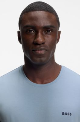 T-shirt i bomullsstretch med broderad logga, Ljusbl&aring;