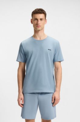 Stretch-cotton T-shirt with embroidered logo, Light Blue
