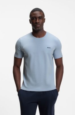 Stretch-cotton T-shirt with embroidered logo, Light Blue