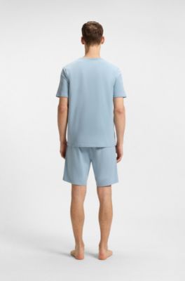 Stretch-cotton T-shirt with embroidered logo, Light Blue