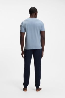 Maglia in cotone elasticizzato con logo ricamato, Celeste