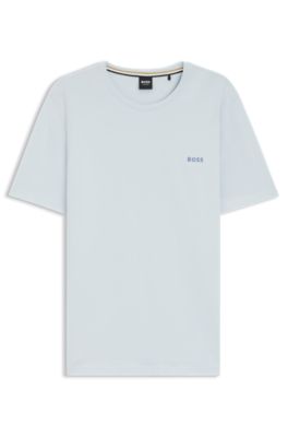 Stretch-cotton T-shirt with embroidered logo, Light Blue