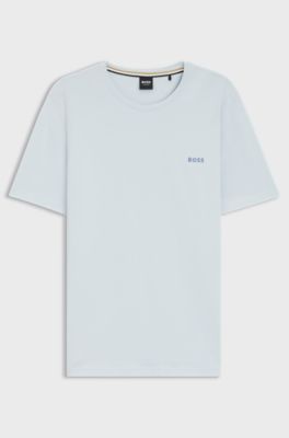 Stretch-cotton T-shirt with embroidered logo, Light Blue