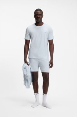 Stretch-cotton T-shirt with embroidered logo, Light Blue