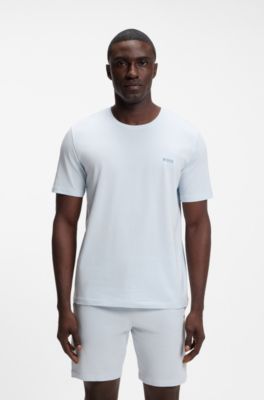 Stretch-cotton T-shirt with embroidered logo, Light Blue
