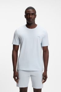 Stretch-cotton T-shirt with embroidered logo, Light Blue
