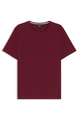 Stretch-cotton T-shirt with embroidered logo, Dark Red