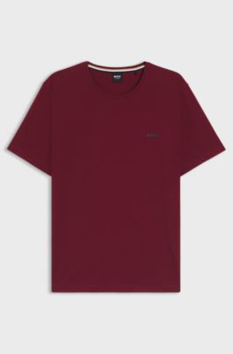 Stretch-cotton T-shirt with embroidered logo, Dark Red