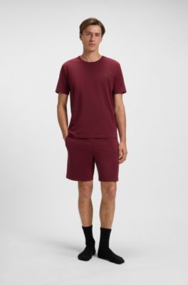 Stretch-cotton T-shirt with embroidered logo, Dark Red