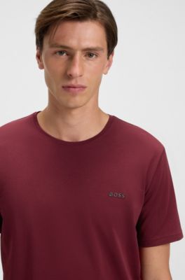 Stretch-cotton T-shirt with embroidered logo, Dark Red