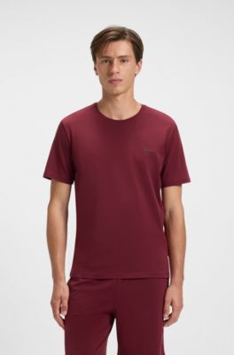 Stretch-cotton T-shirt with embroidered logo, Dark Red