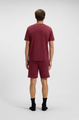 Maglia in cotone elasticizzato con logo ricamato, Rosso scuro