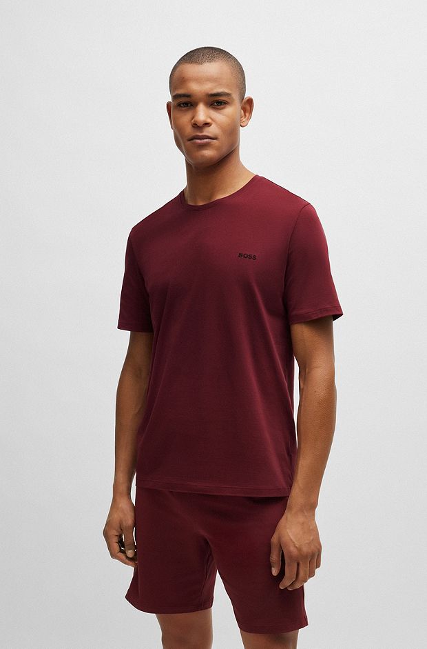 Stretch-cotton T-shirt with embroidered logo, Dark Red