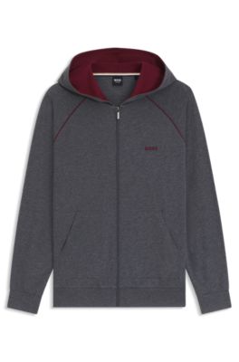 Zip-up hoodie in stretch cotton with embroidered logo, Dark Grey