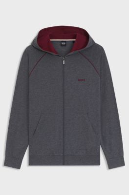 Zip-up hoodie in stretch cotton with embroidered logo, Dark Grey