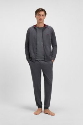 Zip-up hoodie in stretch cotton with embroidered logo, Dark Grey