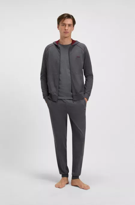 Zip-up hoodie in stretch cotton with embroidered logo