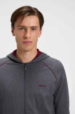 Zip-up hoodie in stretch cotton with embroidered logo, Dark Grey