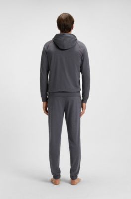 Zip-up hoodie in stretch cotton with embroidered logo, Dark Grey
