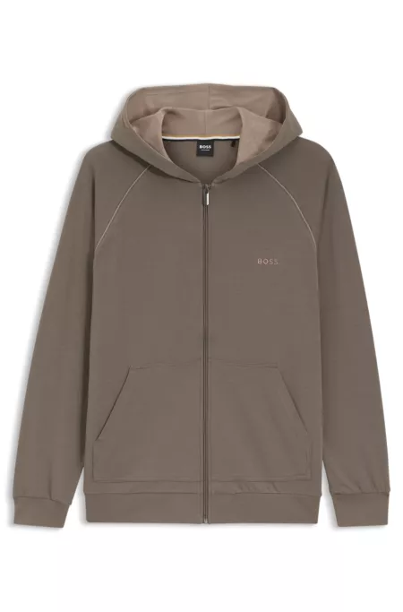 Zip-up hoodie in stretch cotton with embroidered logo